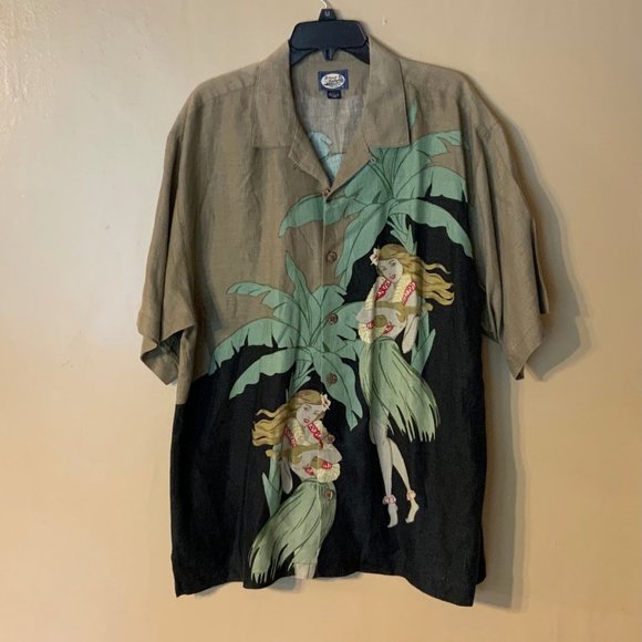 Tommy Bahama Other - Tommy Bahama Men's Linen Hawaiian Short Sleeve Shirt Hula Girl Size Large